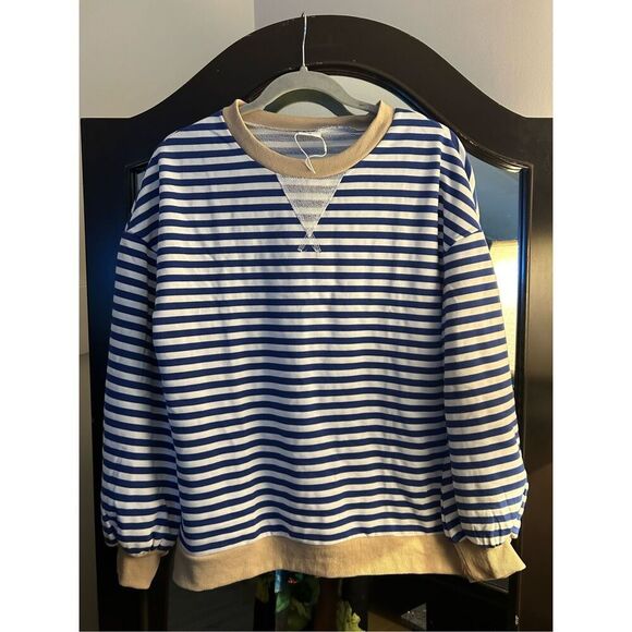 NEW Striped Crewneck Oversized Sweatshirt Pullover Sweater XL - Picture 3 of 6